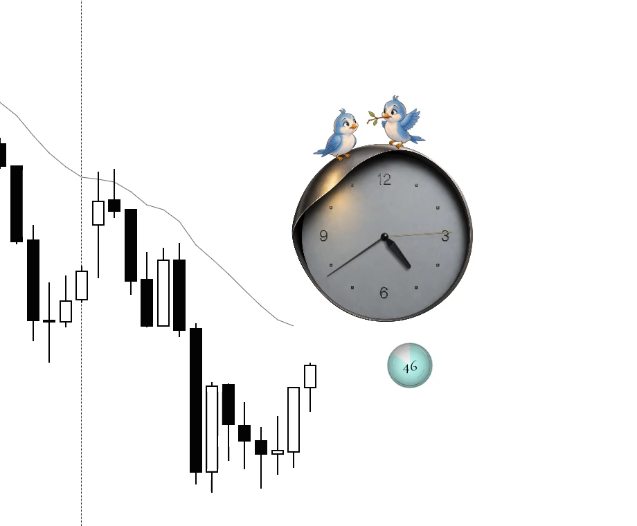 Two Blue Birds clock and countdown pie on a NinjaTrader chart.